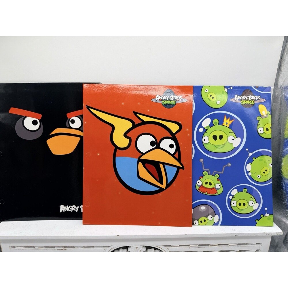 Lot Of 3 Mead Angry Birds Space 3 Ring Pocket Folders 12”x 9 3/8"  NEW 2012